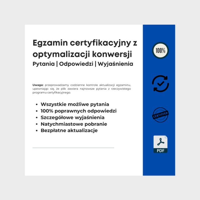 Obraz przedstawiający okładkę e-booka zatytułowanego Egzamin certyfikacyjny z optymalizacji konwersji